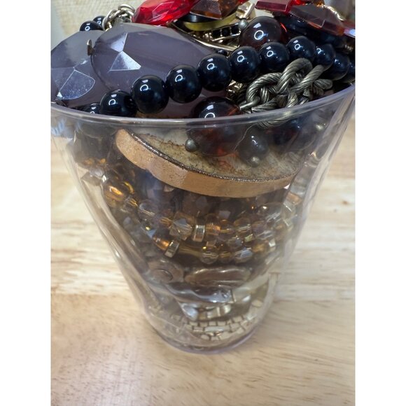 Gold Tone 1 Lb Jewelry Assortment With Red & Amber Accents Boho Style Fall Earth - Picture 10 of 14